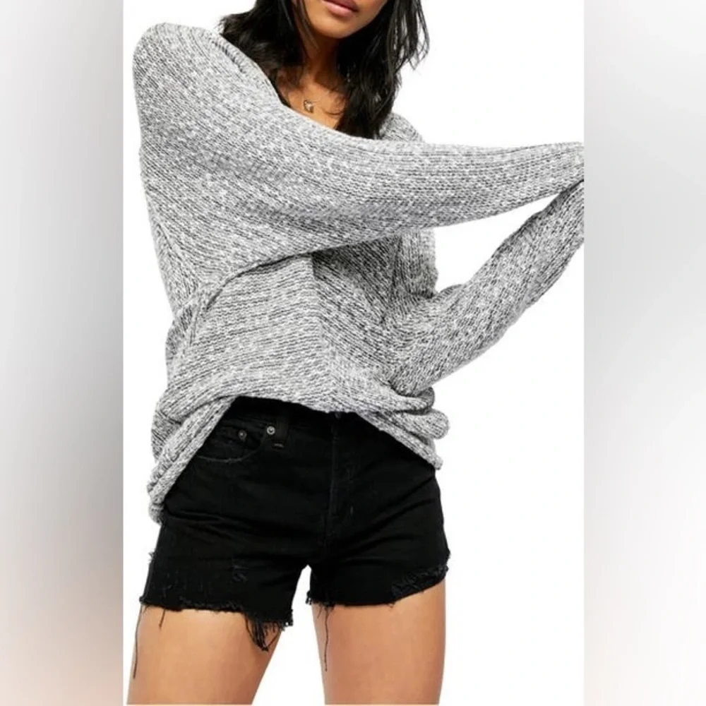 Free People Bright Lights Marled Knit Sweater XL Blue White Slouchy Oversized